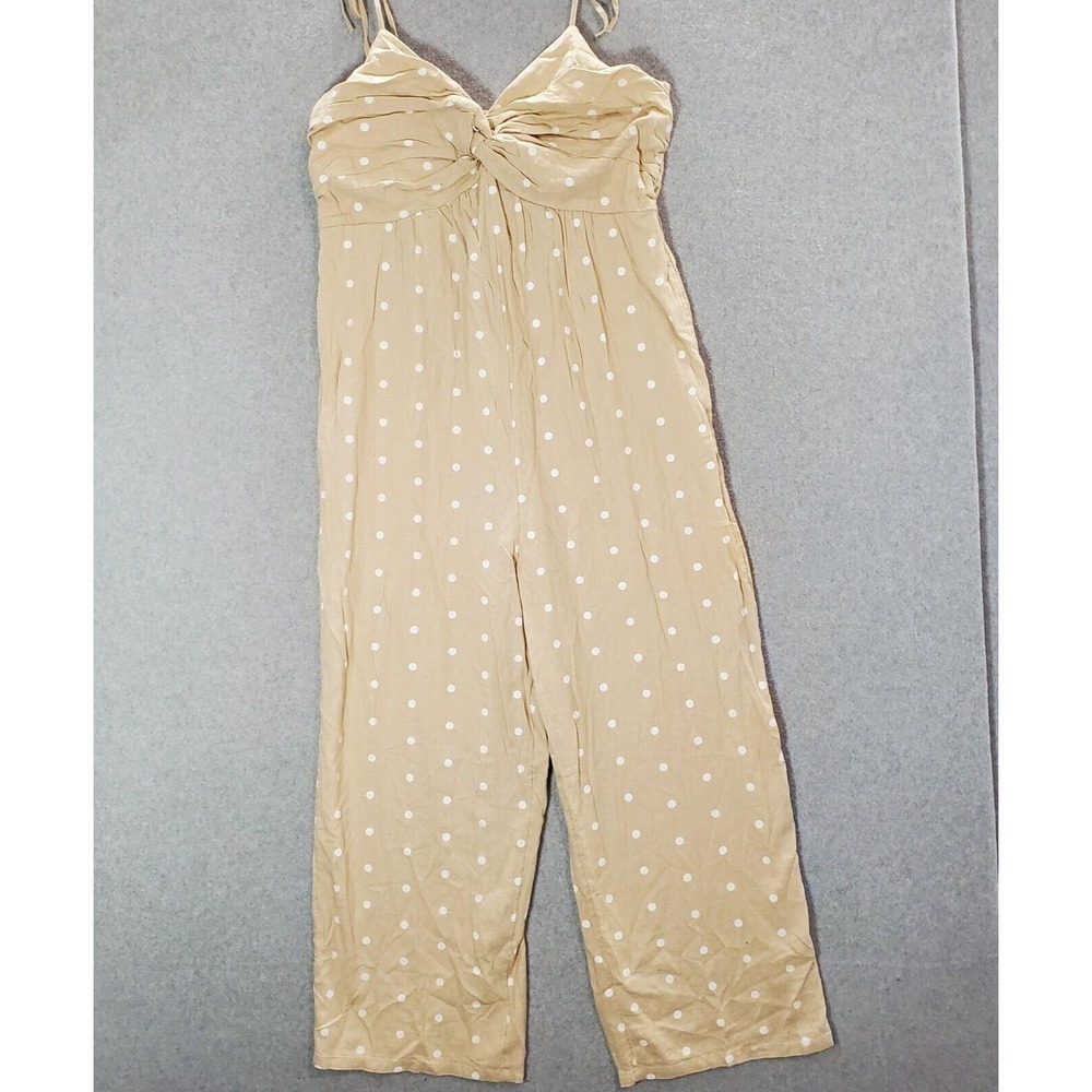 Old Navy Women Jumpsuit XL Beige Polka Dot Linen Blend Twist Front Wide Leg NWT